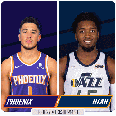 A Flyer For A Basketball Game Between The Phoenix Suns And Utah Jazz GIF