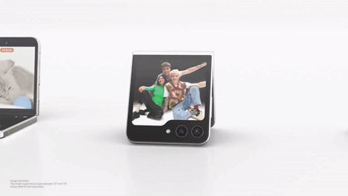 A Foldable Phone With A Woman On The Screen GIF