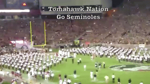 a football field with the words tomahawk nation go seminoles on the bottom