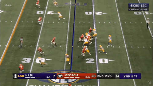 A Football Game Between Lsu And Georgia Is Being Broadcast On Cbs GIF