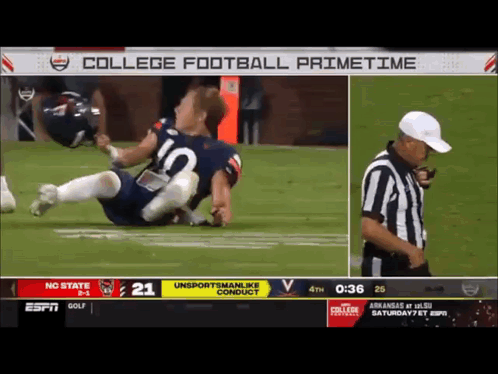 A Football Game Between Nc State And Unsportsmanlike Conduct Is Being Shown On Espn GIF
