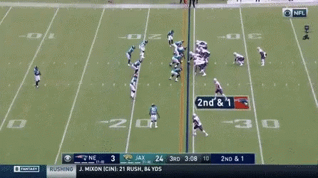 A Football Game Between The Jaguars And The Patriots On Cbs GIF