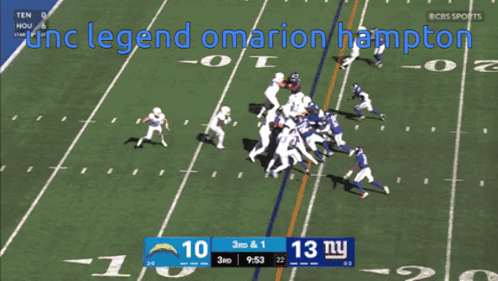 a football game between the la chargers and the new york giants is being shown on cbs sports