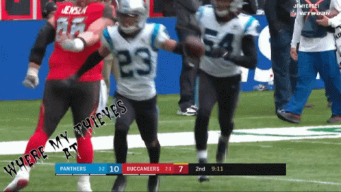 A Football Game Between The Panthers And Buccaneers Is Being Played GIF