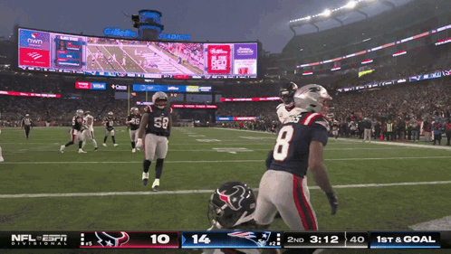 A Football Game Between The Patriots And The Texans Is Being Shown On Espn GIF