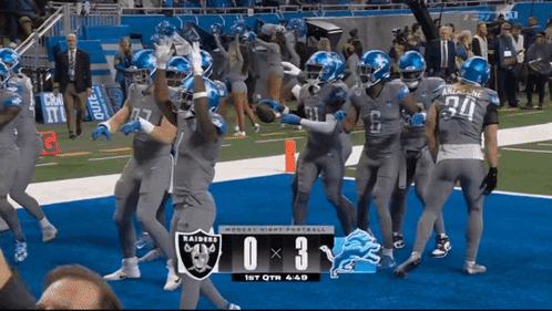 a football game between the raiders and the lions
