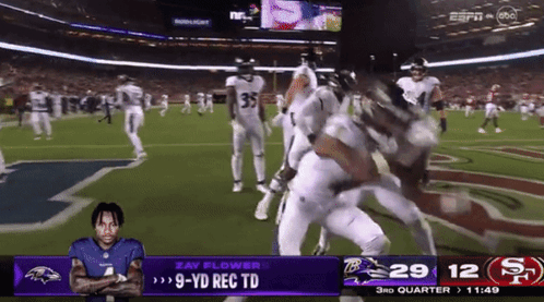 A Football Game Between The Ravens And The 49Ers On Espn GIF