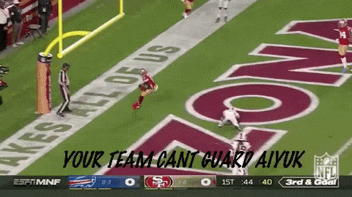 A Football Game Between The San Francisco 49Ers And The Buffalo Bills Is Being Shown On Espn GIF