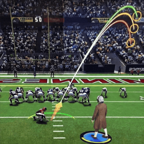 a football game is being played and the score is 50