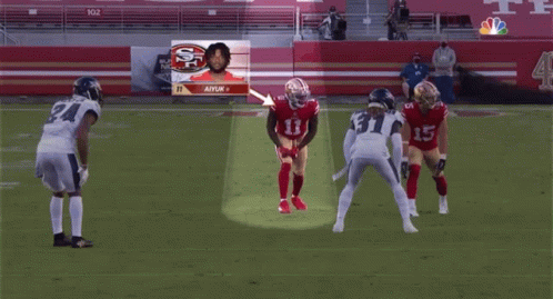 A Football Game Is Being Played In Front Of A Sunday Night Football Sign GIF