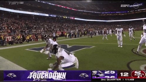 A Football Game Is Being Shown On Espn And The Score Is 25 To 12 GIF