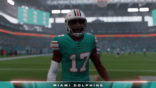 A Football Player For The Miami Dolphins Stands On A Field GIF