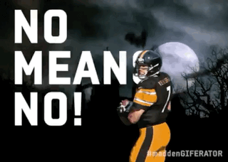 A Football Player Holding A Ball With The Words No Mean No GIF