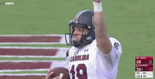 A Football Player In A Carolina Uniform Holds A Ball GIF
