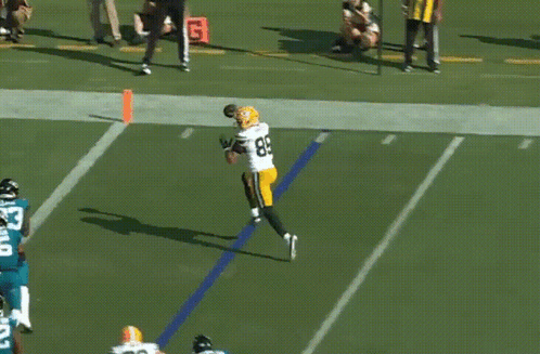 A Football Player In A Green Bay Packers Uniform Catches A Ball GIF