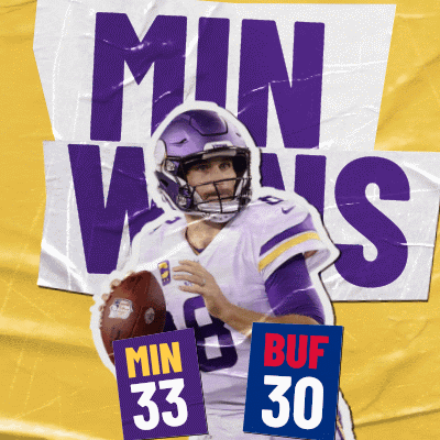 A Football Player Is Holding A Football In Front Of A Sign That Says Min 33 And Buf 30 GIF