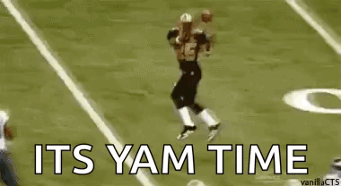 A Football Player Is Running Down The Field With The Words `` It 'S Yam Time '' Above Him . GIF