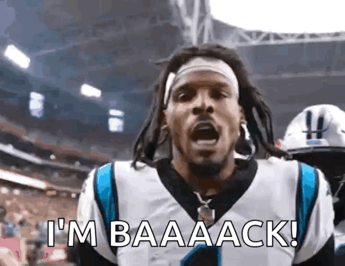 A Football Player Is Shouting I 'M Baaack ! GIF