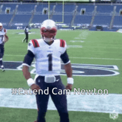 A Football Player Is Standing On A Field With A Caption That Says Extend Cam Newton . GIF