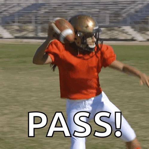 A Football Player Is Throwing A Ball And The Word Pass Is Visible GIF