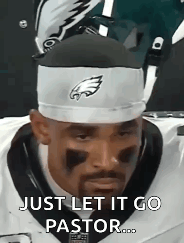 A Football Player Is Wearing A Headband With An Eagle On It And Says `` Just Let It Go Pastor . '' GIF
