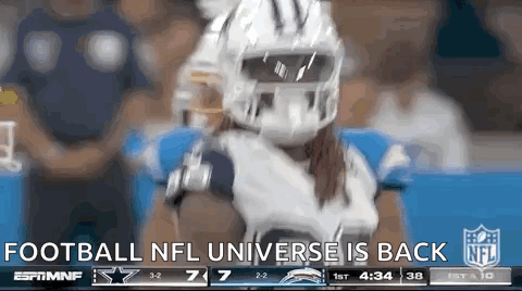 a football player is wearing a helmet with the words football nfl universe is back