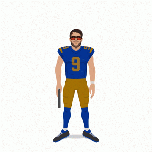 A Football Player Wearing A Blue Jersey With The Number 9 On It GIF