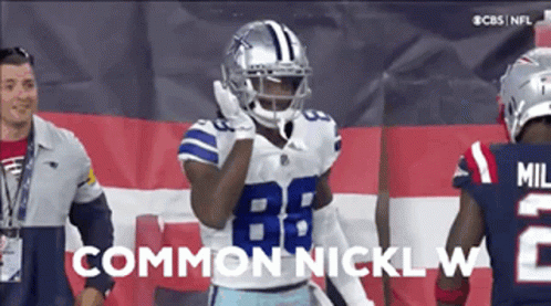 A Football Player Wearing A Helmet And Gloves Says " Common Nicklw " GIF