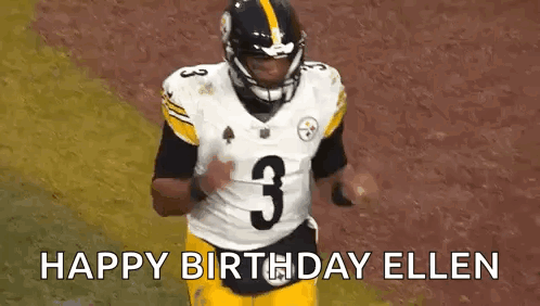 A Football Player Wearing A Helmet And Number 3 Jersey Is Running On A Field . GIF