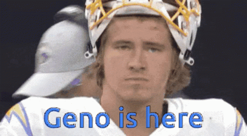 A Football Player Wearing A Helmet With Geno Is Here Written On It GIF