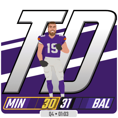 A Football Player Wearing A Purple Jersey With The Number 19 On It GIF