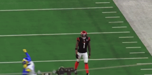 a football player with the number 1 on his jersey is walking on the field