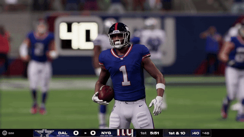A Football Player With The Number 1 On His Jersey Runs With The Ball GIF