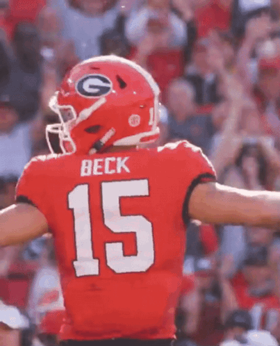 A Football Player With The Number 15 On His Jersey Is Standing On The Field . GIF