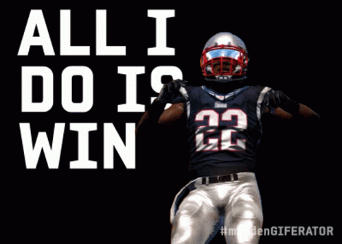A Football Player With The Number 22 On His Jersey Stands In Front Of The Words All I Do Win GIF