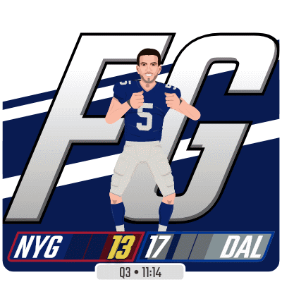 A Football Player With The Number 5 On His Jersey Stands In Front Of A Nyg 13 17 Dal Logo GIF
