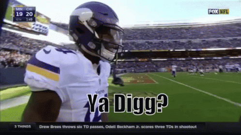 A Football Player With The Word Ya Digg On His Shirt GIF