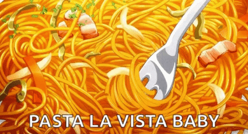 A Fork Is Sticking Out Of A Pile Of Spaghetti . GIF