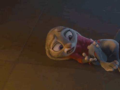 A Fox And A Rabbit Standing Next To Each Other In A Dark Room GIF