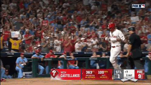 a fox broadcast of a baseball game with nich castellanos on the screen