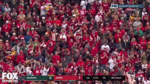 A Fox Deportes Broadcast Of A Football Game Between The Packers And The 49Ers GIF