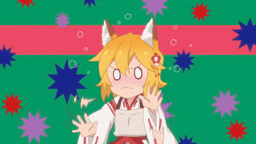 A Fox Girl With Yellow Hair And A Flower In Her Hair Is Surrounded By Colorful Stars GIF