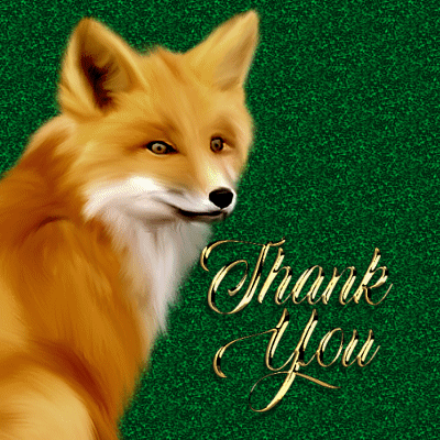 A Fox Is On A Green Background With The Words Thank You GIF