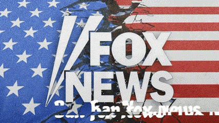 A Fox News Logo With A Broken American Flag Behind It GIF