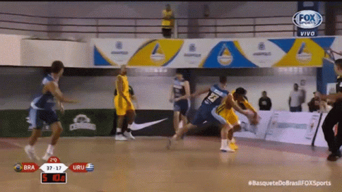 A Fox Sports Live Broadcast Of A Basketball Game Between Bra And Uru GIF