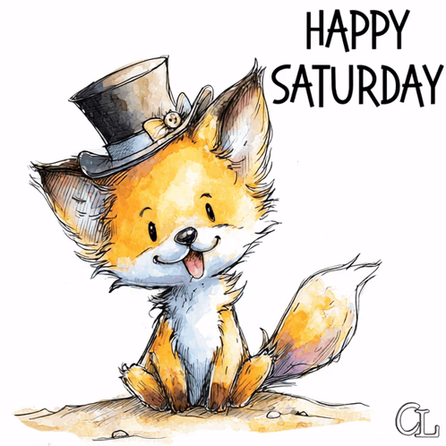 a fox wearing a top hat with the words happy saturday written below it