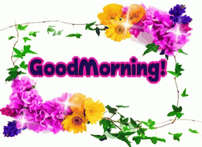 A Frame Of Flowers With The Words " Good Morning " On It GIF