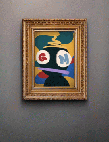 A Framed Painting With A G And M On The Eyes GIF