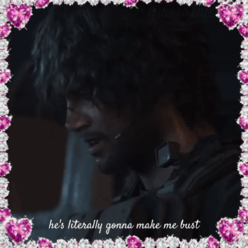 A Framed Picture Of A Man With The Words He 'S Literally Gonna Make Me Bust GIF