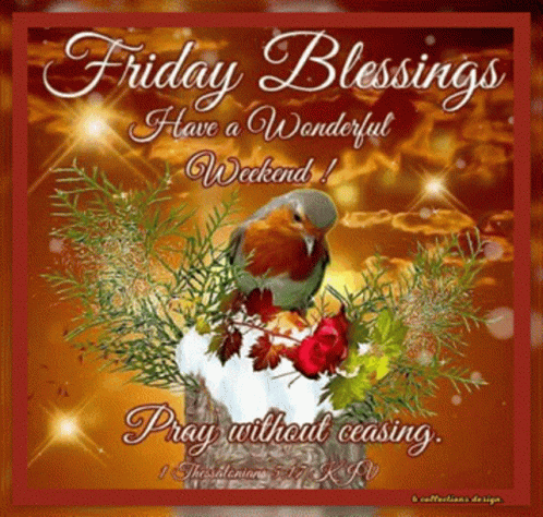A Friday Blessings Have A Wonderful Weekend Card With A Bird GIF